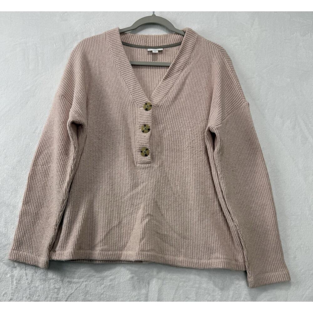 J.Jill Sweater Women's Dusty Pink Waffle Knit V-Neck Button Henley Size Medium